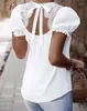 Damskie koszule moda bluzka dla kobiet 2024 letnia puff rękawy rzęs koronkowy łata elegancka elegancka okrągła szyja