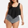 Badebekleidung neuer Bikini hoher Taille Rüschenkante gedruckte Badebekleidung Streifen Split Bikini Plus Size