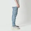 Calça de carga de jeans masculina de jeans masculina de jeans de jeans lavagem de cor sólida de cor maciço