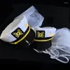ベレーツアダルトヨットボート船キャプテンコスチューム帽子ネイビーマリーンエントリーされたキャプテンとベール（白）