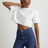 Vintage 100% katoenen oversized T -shirt voor vrouwen Casual Solid Solid Sort Sleeve T -stukken Black Streetwear Top Sexy Cropted Tops 240422