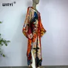 Sexy Bech de alta qualidade enrolada à mão Feel Rayon Fashion Print Winyi Maxi Restas femininas Long Beach Vestido Bohemian de decote V 240428