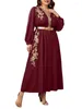 Ubranie etniczne Eid muzułmańska sukienka dla kobiet Abaya Jalabiya v Neck Maroko sukienki Dubai Abayas Kaftan Islam Vestidos Arab Arab Long Srain