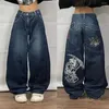 Kvinnors jeans y2k vintage gotisk mode broderi hip hop street casual denim byxor estetik rak bred ben pojkvän för kvinnor