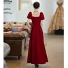 Sukienki imprezowe D148 Wino Kobieta Czerwony Koktajl Suknia Wieczorna Lady Satynowa suknia urodzinowa dziewczyna księżniczka krótkie rękawy