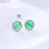 Stud Earrings Pure Silver Color Chalcedony Gems Circular Chrysoprase Female Accessories