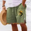 Oldyanup Men Shorts graphiques vintage 100% coton Linette côté zipper Longueur court court d'été Fashion Casual Beach pantalon 240424