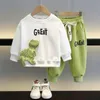 Осенние детские девочки для мальчиков наборы одежды детские мультфильмы динозавров