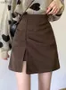 Юбки с высокой талией мини -юбка Женщины Новый 2023 Осенний корейский стиль винтажный сплошной сплошные шерстяные женские женские элегантные короткие юбки P003 XW
