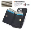 Lederen kaarthouder portemonnee, ringkaartkaartje slot slot tas flip cover voor iPhone 15 Pro Max, 14, 13, 12, 11, XR, XS, 8