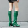 Boots Knee High For Women Sexy Snake Leather 2024 Brand Winter Cowboy Female Luxury Gold Green Heeled Long Party Shoes