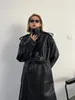 Korki damskie płaszcze wiosna jesienna długa, luźna brązowa skórzana płaszcz dla kobiet z podwójnie piersi amerykański i europejski moda 2024
