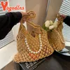 Abendtaschen Yogodlns Häkelstrand Handtasche Mode -Sommer -Umhängetasche Mesh hohl Out Einkaufsweite große Frauen stricken