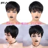 Wigs FAVE Pixie Cut Wig Short Human Hair Wig 150% Brazilian Remy Straight Wig Natural Black With Bangs Mature & Capable Hairstyle Wig