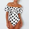 Kobiety w strojach kąpielowych Czarno-biała kropka w Polka Ruffled One-Cacil Swimsuits Sexy Push Up Kąpiel Bodysuit Girl Beach Back Back stniewear Monokini Y240429