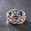 Clusterringen 1 stks Verkoop 7-8-9 Rose Gold Flowers Ring Fashion Hollow Design Two-Color Ladies 'Precious Jewelry Gifts