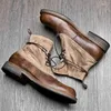 Boots Vintage Mens Geatic Leather Ankle Quality Fabriqué à la main confortable Hiver Casual Business Social Chaussures Social Man