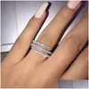 Anéis de casamento simples feminino fofo fl CZ Diamond Ring Jewelry Luxury 925 Sterling Sier noivado colorf Zircon para mulher Presente Dhoy8