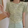 2024 zomer o-neck t-shirts vrouwen kleur botsing camouflage korte mouwen trekstring slanke korte tops kantoor dame Koreaanse stijl mode veelzijdige casual tees vrouw