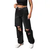 Jeans pour femmes streetwear long pantalon denim haut de taille haute