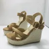 Kot Summerbacks Reave Otwarty strój rozciągający tkaninę klamrę Pasek krzyżowy 12,5 cm Wedge Sandal z platformą rozmiar 30-48 konopie 7ea1