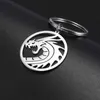 Keychains Lanyards Stainless steel key chain Vintage Chinese Loong Round Pendant Car Bag Key Chain Mens Jewelry Fathers Birthday Amulet Gift Q240429