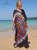 Partykleider 2024 Multikolored Kaftan Bohemian bedruckte V-Ausschnitt Batwing-Amele Maxi Kleid für Frauen Sommer Beach Kleidung Q1342