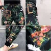 mens joggers pants Personalized Floral Korean Version Harun Leggings Men's Summer Thin Print Cropped Pants Trendy drawstring slim cargos