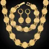 Dubai gouden kleur sieraden sets ketting armband oorbellen voor vrouwen etnische islamitische religie munt moslimset bruiloft sieraden 240415