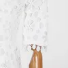 カジュアルドレス2024女性Vネックハーフスリーブロングドレスハイウエストレースかぎ針編みホワイトマキシファッション夏の服エレガントなヴェスティド