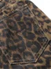 Kvinnors jeans hög midja y2k leopard tryck kvinna koreansk stil bred ben denim byxor streetwear baggy retro mode