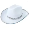 Berets Western Filt Cowgirl Hat met pailletten Brim Wedding Party voor volwassen casual
