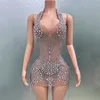 Lässige Kleider blinken Strasssexy sexy durchsichtige durchsichtige transparente Hülle Mini Kleider Geburtstag Feiern Sie Kostüm Frauen Tänzerin Abschlussball