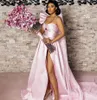 Schöne rosa Satin A-Line-Frauen Kleider Verlobungsparty Pretty Maxi Prom Kleider mit Schleier 2024