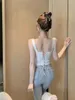 Serbatoi femminili French Spicy Girl Lace Patchwork Camisole Top Female Pearl Up Clatto Sleeveless Solid Slim Estate Gentle Bottom