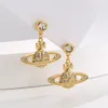 Designer Lin Zhou Saturn With Full Diamond Inlay High-End Classic Light Instagram Celebrity Earrings Internet Famous Simple Earrings