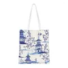 Shopping Bags Funny Playful Menagerie Blue And White Chinoiseire Pattern Tote Porcelain Canvas Groceries Shopper Shoulder Bag