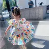 Robes de fille Summer Girls Robe 2023 Nouvelle manche bouffée Cascater Cartoon Party Princess Robe Childrens mignons Portez bébé pour enfants