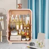 Kosmetischer Organizer Nordic Luxury Desktop Kosmetik -Aufbewahrungsbox mit LED -Leuchten Spiegel Schlafzimmer Hautpflege Make -up Pinsel Lippenstift Q240429