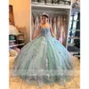 Quinceanera Prinzessin Kleid Schatz Ball Kleider Perlen -Promi -Partykleider 3d Blumen Abschluss Laternenhülle Vestido de 322 S s