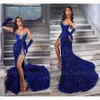 Split Shinny Royal Evening Blue Prom Dresses Nieuwe Sweetheart Mermaid Sequins Beads Long Party Ocn Jurken Women Formal Vestidos BC18173