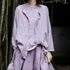 女性用ブラウスQPFJQD女性レトロ夏秋の紫色のoneckロングスリーブシャツトップ2024女性コットンソフトカジュアル