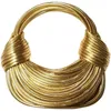 Handbags for Women 2023 Gold Luxury Designer Brand Handwoven Noodle Bags Rope Knotted Pulled Hobo Silver Evening Clutch Chic 240423