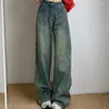 Frauen Jeans losen y2k Freund Retro Destiertes gerades Bein wütend 2024 Street Fashion