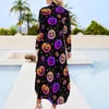 Lässige Kleider Neon Kürbisse Kleid Halloween Druck Ästhetik sexy v Hals Retro Chiffon Langarm Kleidung 3xl 4xl 5xl