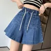 Short féminin de grande taille en denim féminin d'été mince jambes larges pantalons hauts hauts décontractés élastiques jeans jeans fashion fashion court pantalon