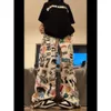 American Hand-painted Colorful Graffiti Straight Casual Pants for Men and Women Loose Wide Leg cargo pants