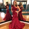 New Dark Red One Shoulder Mermaid Dresses Plus Size Ruffles Sweep Train Satin Cheap Simple Formal Prom Dress Evening Gown Ogstuff 0430