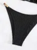Frauen Badebekleidung sexy schwarze Bikini Frauen Halfter Metallriemen Push Up Micro Mini Badeanzug 2024 Brasilianisch ausgeschnittene Strandanzug Tanga Badebadet