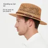 Designer Fedora Hat Wide Brim Man Hat Beach Straw Hat Exquisite Weave Mesh Hollow Out Breathable Summer Leisure Hat 240323